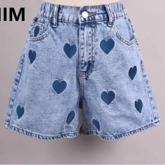 ShopEvelynne Pants - FROM PARIS FRANCE Heart Pattern Denim Women's Shorts